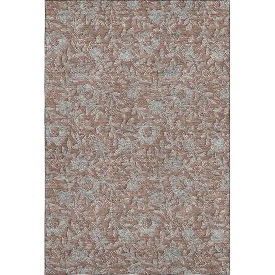 Terra Cotta And Gray Floral Washable Area Rug With UV Protection Photo 1