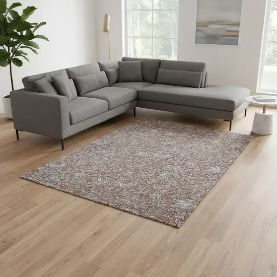 Terra Cotta And Gray Floral Washable Area Rug With UV Protection Photo 2