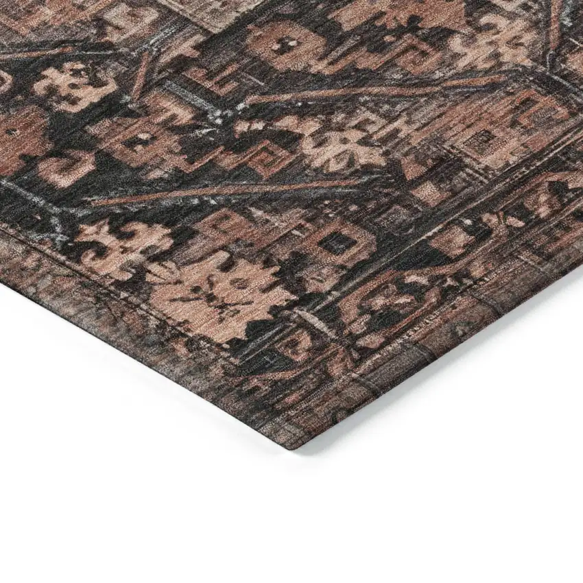 Terra Cotta And Gray Oriental Washable Indoor Outdoor Area Rug Photo 3