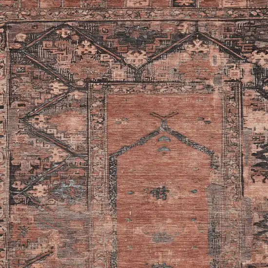 Terra Cotta And Gray Oriental Washable Indoor Outdoor Area Rug Photo 4
