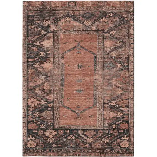 Terra Cotta And Gray Oriental Washable Indoor Outdoor Area Rug Photo 5
