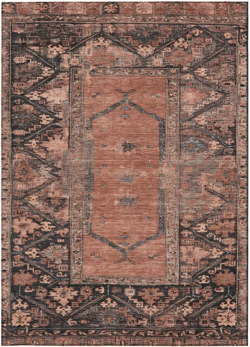 Terra Cotta And Gray Oriental Washable Indoor Outdoor Area Rug Photo 5