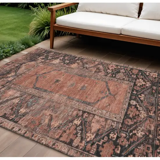 Terra Cotta And Gray Oriental Washable Indoor Outdoor Area Rug Photo 2