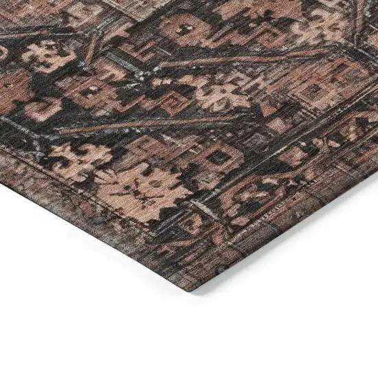 Terra Cotta And Gray Oriental Washable Indoor Outdoor Area Rug Photo 3