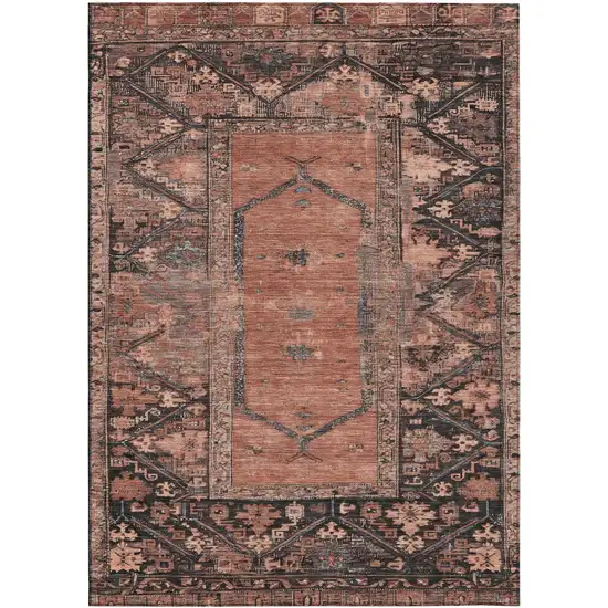 Terra Cotta And Gray Oriental Washable Indoor Outdoor Area Rug Photo 1