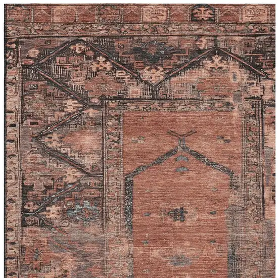 Terra Cotta And Gray Oriental Washable Indoor Outdoor Area Rug Photo 4