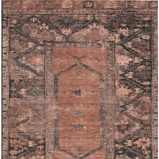 Terra Cotta And Gray Oriental Washable Indoor Outdoor Area Rug Photo 5