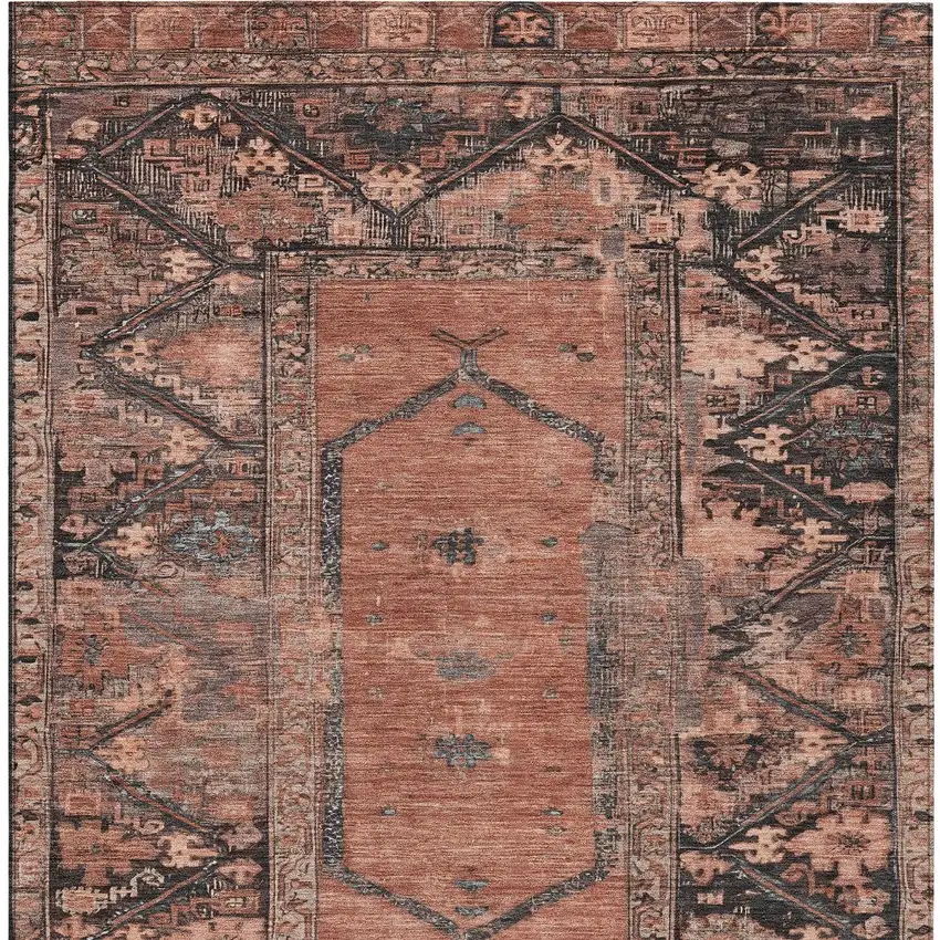 Terra Cotta And Gray Oriental Washable Indoor Outdoor Area Rug Photo 5