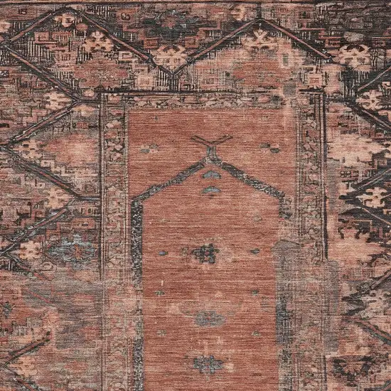 Terra Cotta And Gray Oriental Washable Indoor Outdoor Area Rug Photo 4