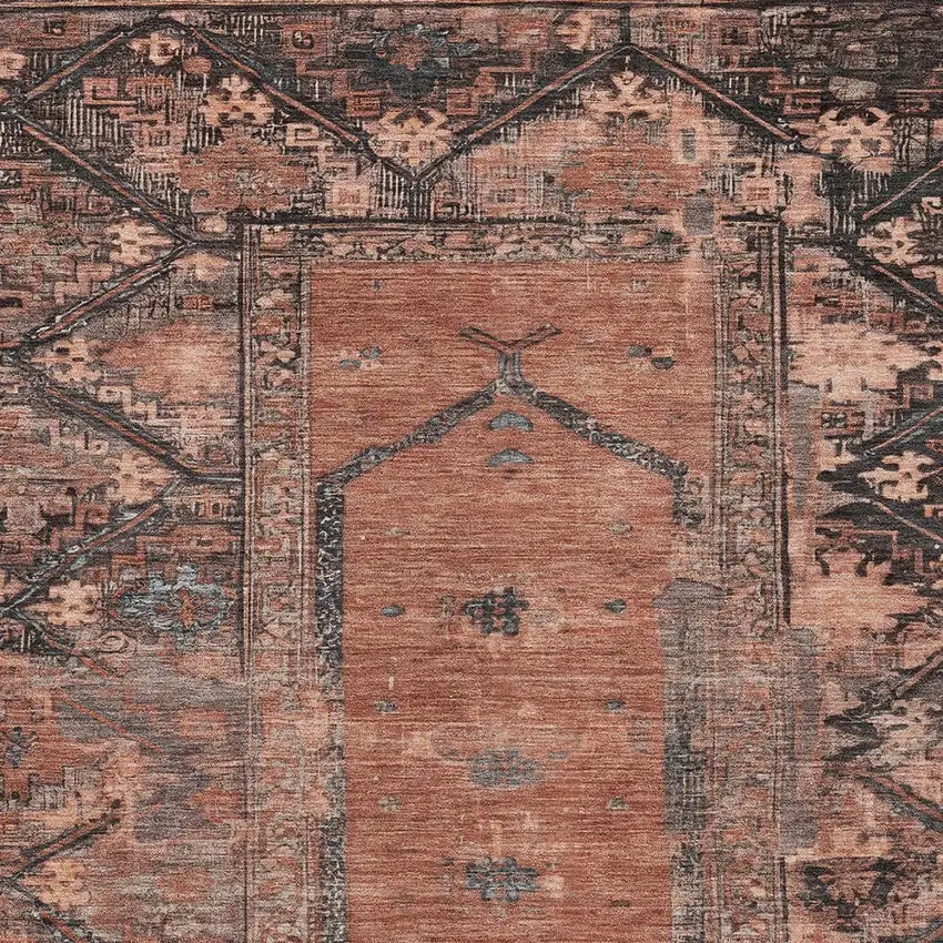 Terra Cotta And Gray Oriental Washable Indoor Outdoor Area Rug Photo 4