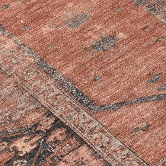 Terra Cotta And Gray Oriental Washable Indoor Outdoor Area Rug Photo 7