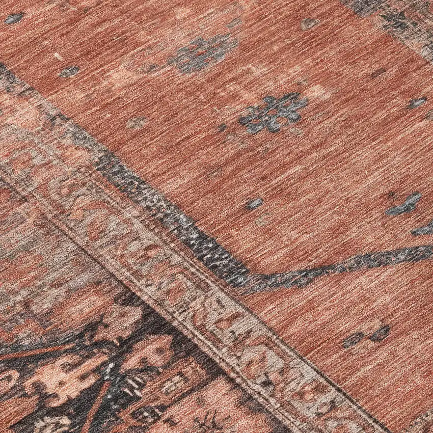 Terra Cotta And Gray Oriental Washable Indoor Outdoor Area Rug Photo 7