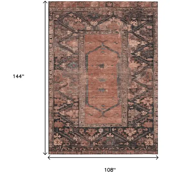 Terra Cotta And Gray Oriental Washable Indoor Outdoor Area Rug Photo 8