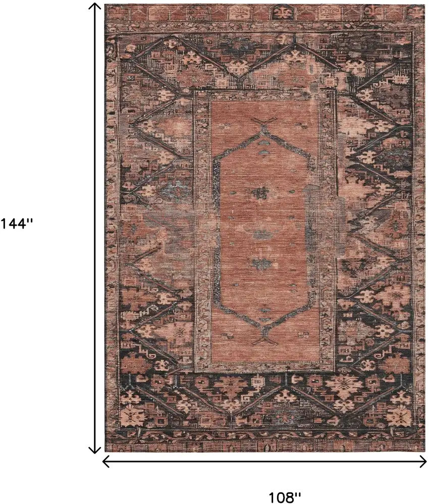 Terra Cotta And Gray Oriental Washable Indoor Outdoor Area Rug Photo 8