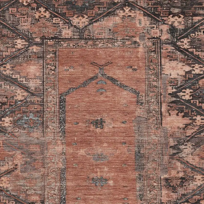 Terra Cotta And Gray Oriental Washable Indoor Outdoor Area Rug Photo 4