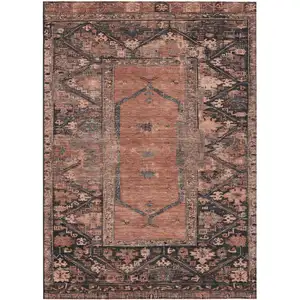 Photo of Terra Cotta And Gray Oriental Washable Indoor Outdoor Area Rug