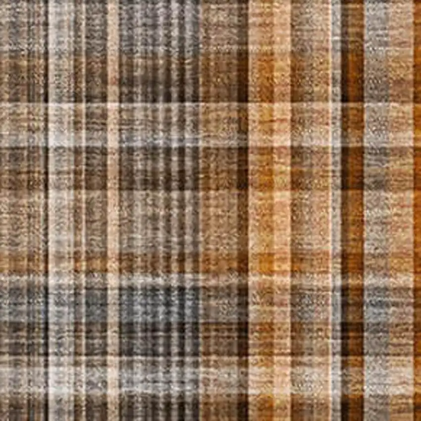 Terra Cotta And Gray Plaid Washable Area Rug With UV Protection Photo 3