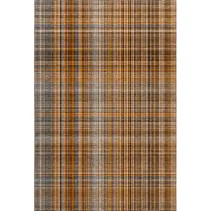 Photo of Terra Cotta And Gray Plaid Washable Area Rug With UV Protection