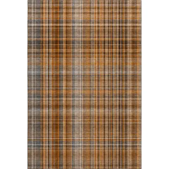 Terra Cotta And Gray Plaid Washable Area Rug With UV Protection Photo 1
