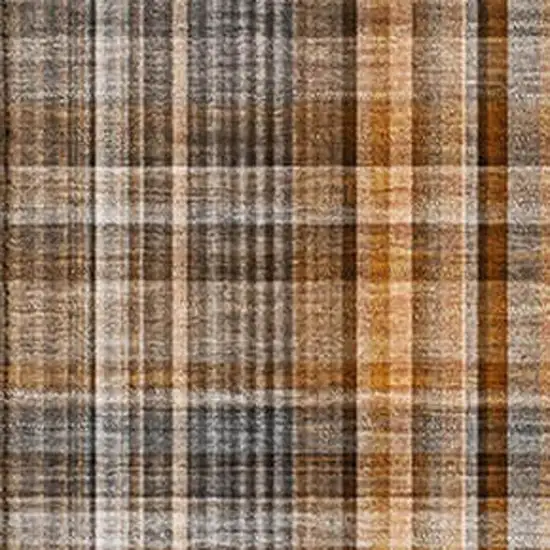 Terra Cotta And Gray Plaid Washable Area Rug With UV Protection Photo 3
