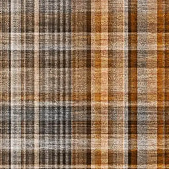 Terra Cotta And Gray Plaid Washable Area Rug With UV Protection Photo 3