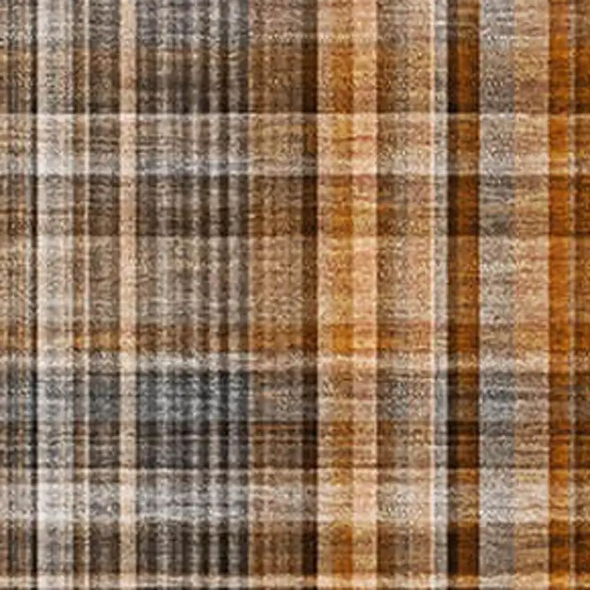 Terra Cotta And Gray Plaid Washable Area Rug With UV Protection Photo 3