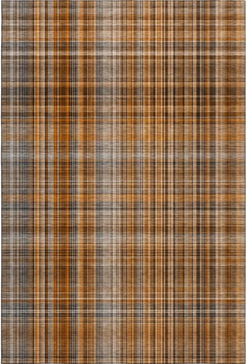 Terra Cotta And Gray Plaid Washable Area Rug With UV Protection Photo 1