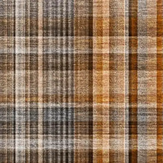 Terra Cotta And Gray Plaid Washable Area Rug With UV Protection Photo 3