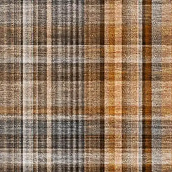Terra Cotta And Gray Plaid Washable Area Rug With UV Protection Photo 3
