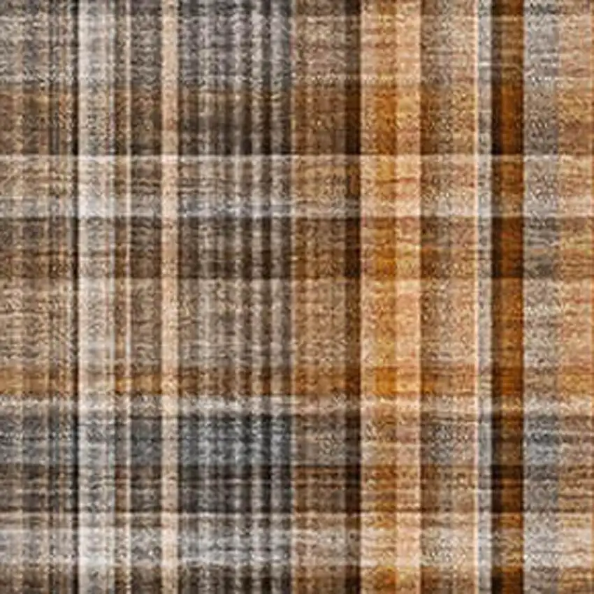 Terra Cotta And Gray Plaid Washable Area Rug With UV Protection Photo 3