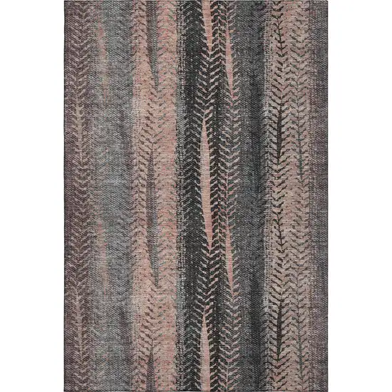 Terra Cotta And Gray Striped Washable Area Rug With UV Protection Photo 1