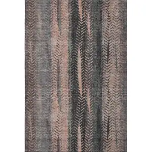 Photo of Terra Cotta And Gray Striped Washable Area Rug With UV Protection