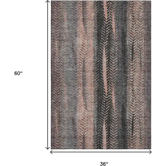 Terra Cotta And Gray Striped Washable Area Rug With UV Protection Photo 6