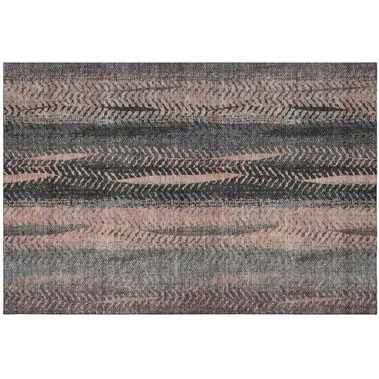 Terra Cotta And Gray Striped Washable Area Rug With UV Protection Photo 2