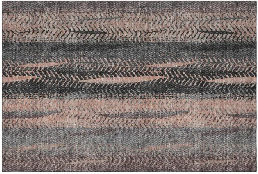 Terra Cotta And Gray Striped Washable Area Rug With UV Protection Photo 2