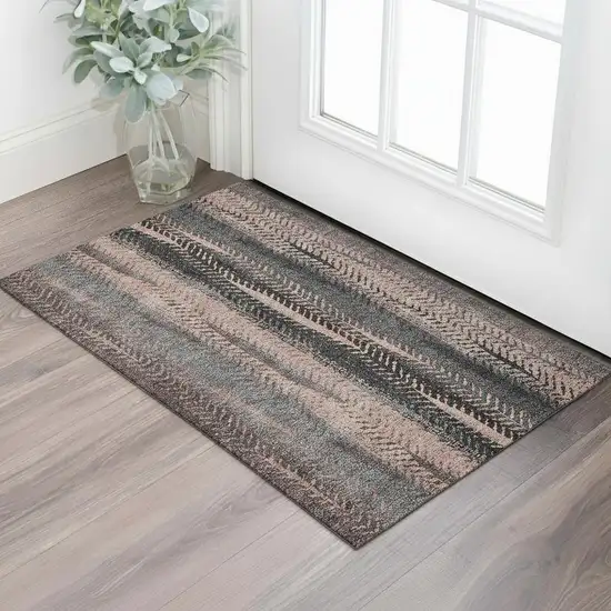Terra Cotta And Gray Striped Washable Area Rug With UV Protection Photo 1
