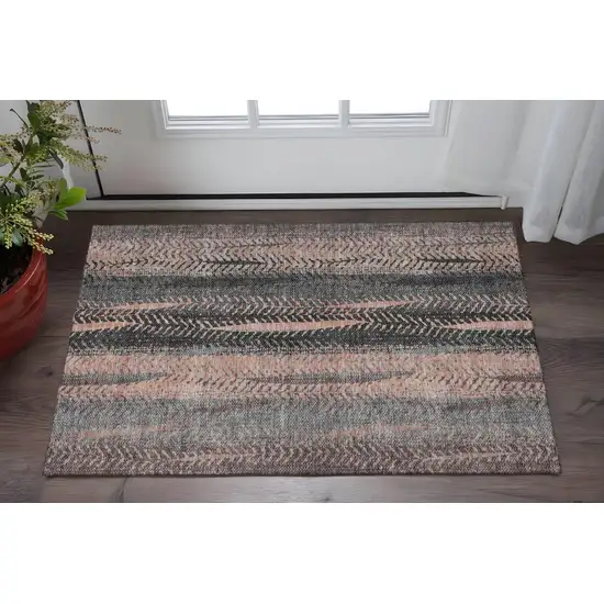 Terra Cotta And Gray Striped Washable Area Rug With UV Protection Photo 2
