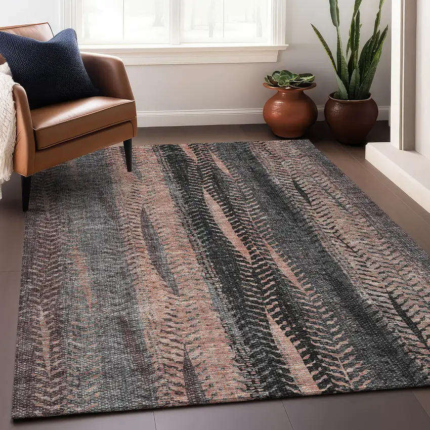 Terra Cotta And Gray Striped Washable Area Rug With UV Protection Photo 5