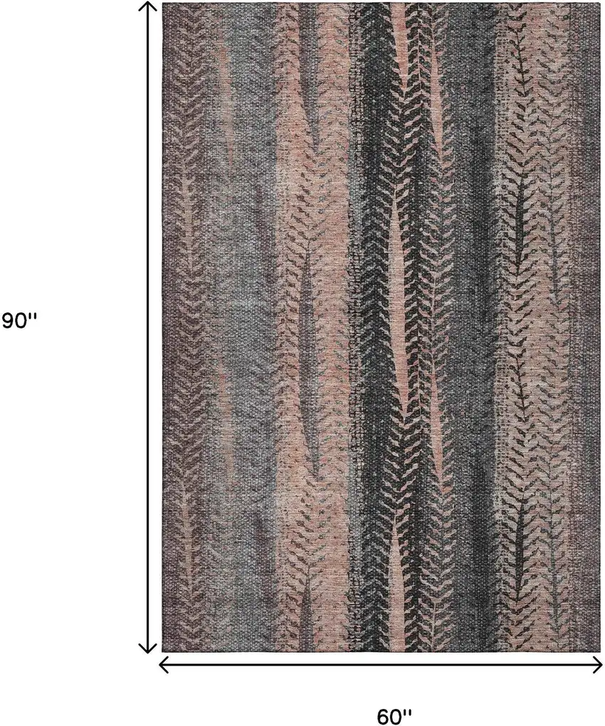 Terra Cotta And Gray Striped Washable Area Rug With UV Protection Photo 4