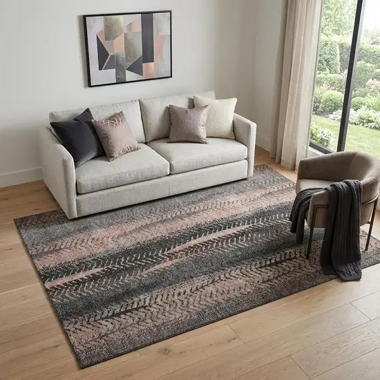 Terra Cotta And Gray Striped Washable Area Rug With UV Protection Photo 1