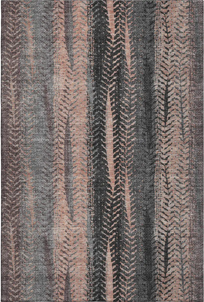 Terra Cotta And Gray Striped Washable Area Rug With UV Protection Photo 2