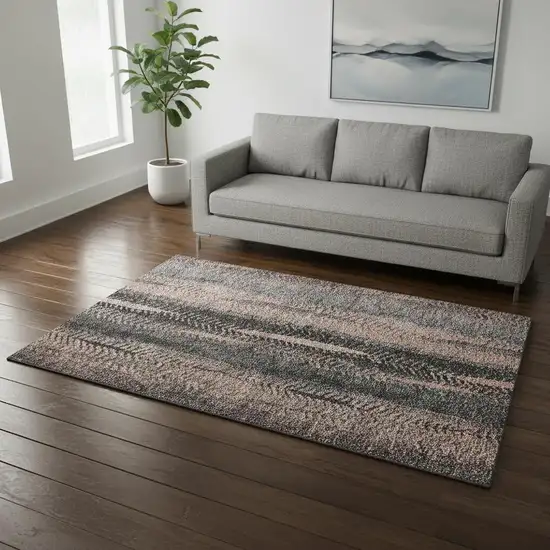 Terra Cotta And Gray Striped Washable Area Rug With UV Protection Photo 3
