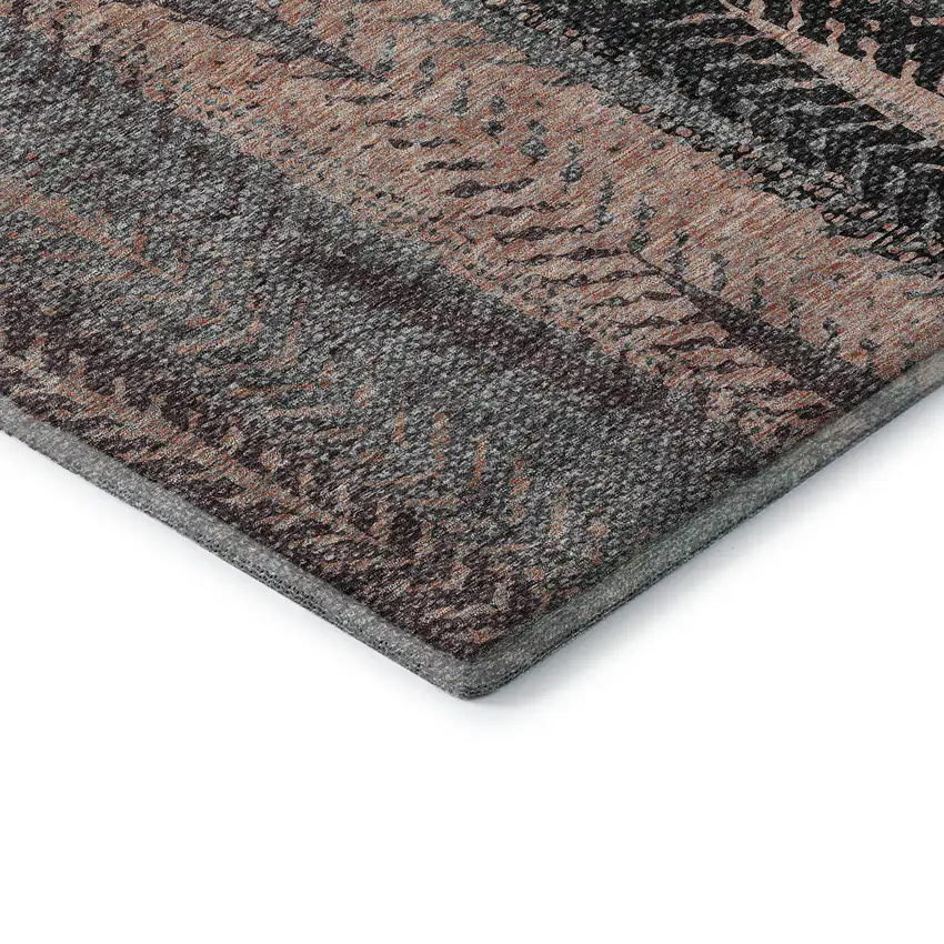 Terra Cotta And Gray Striped Washable Area Rug With UV Protection Photo 8
