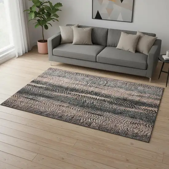 Terra Cotta And Gray Striped Washable Area Rug With UV Protection Photo 1