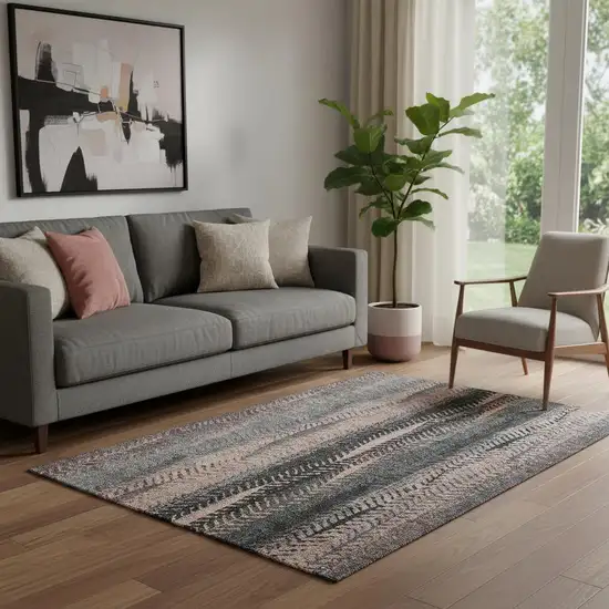 Terra Cotta And Gray Striped Washable Area Rug With UV Protection Photo 1