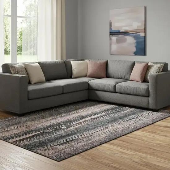 Terra Cotta And Gray Striped Washable Area Rug With UV Protection Photo 1