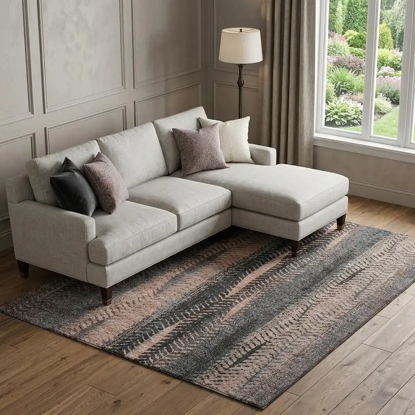 Terra Cotta And Gray Striped Washable Area Rug With UV Protection Photo 1