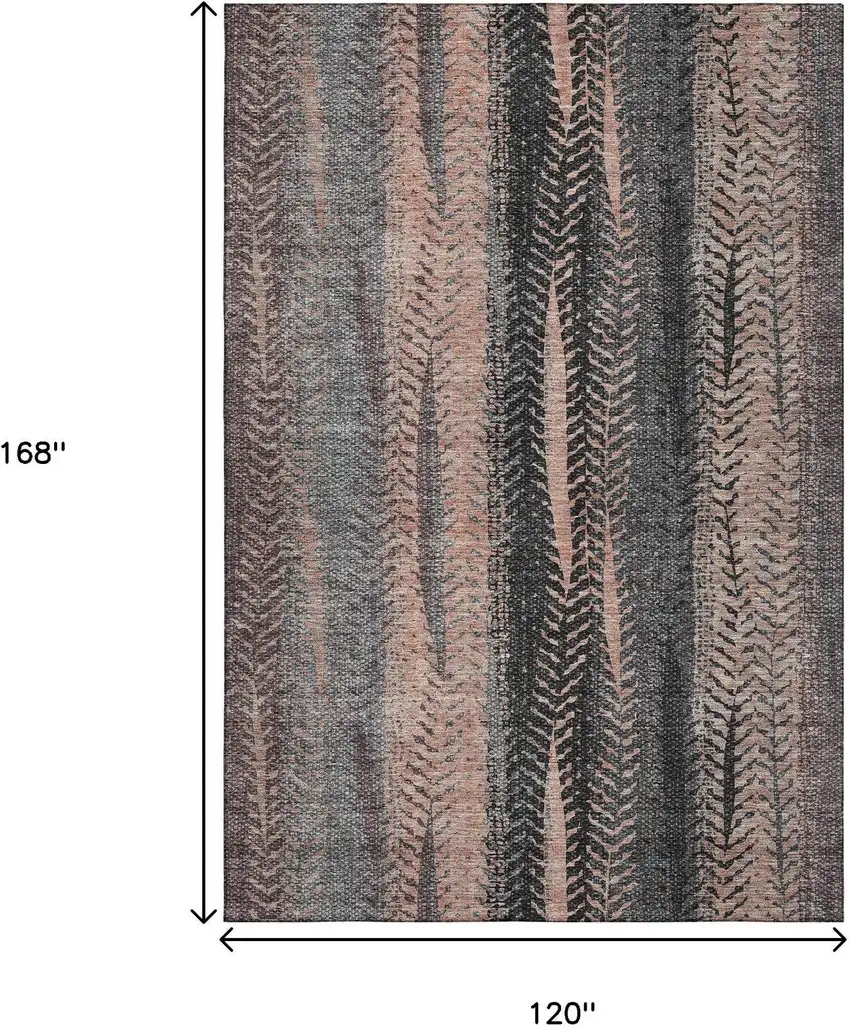 Terra Cotta And Gray Striped Washable Area Rug With UV Protection Photo 3