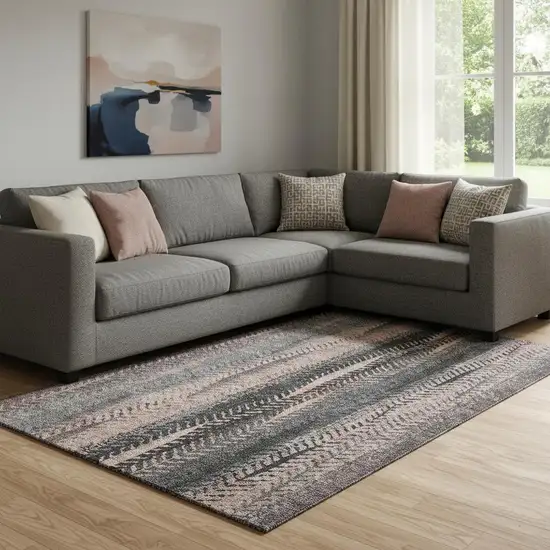 Terra Cotta And Gray Striped Washable Area Rug With UV Protection Photo 1