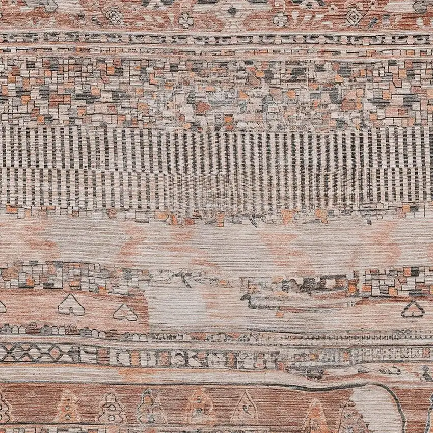 Terra Cotta And Gray Striped Washable Indoor Outdoor Area Rug Photo 4